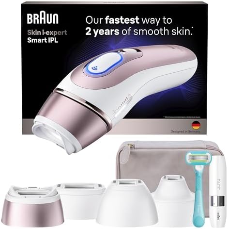 Braun IPL Long-Lasting Hair Removal Device for Women & Men, Skin i·Expert, w/Free App, Vanity Case, Venus Razor, 2 Smart Heads, Venus Facial Trimmer, Alternative for Laser Hair Removal, PL7219